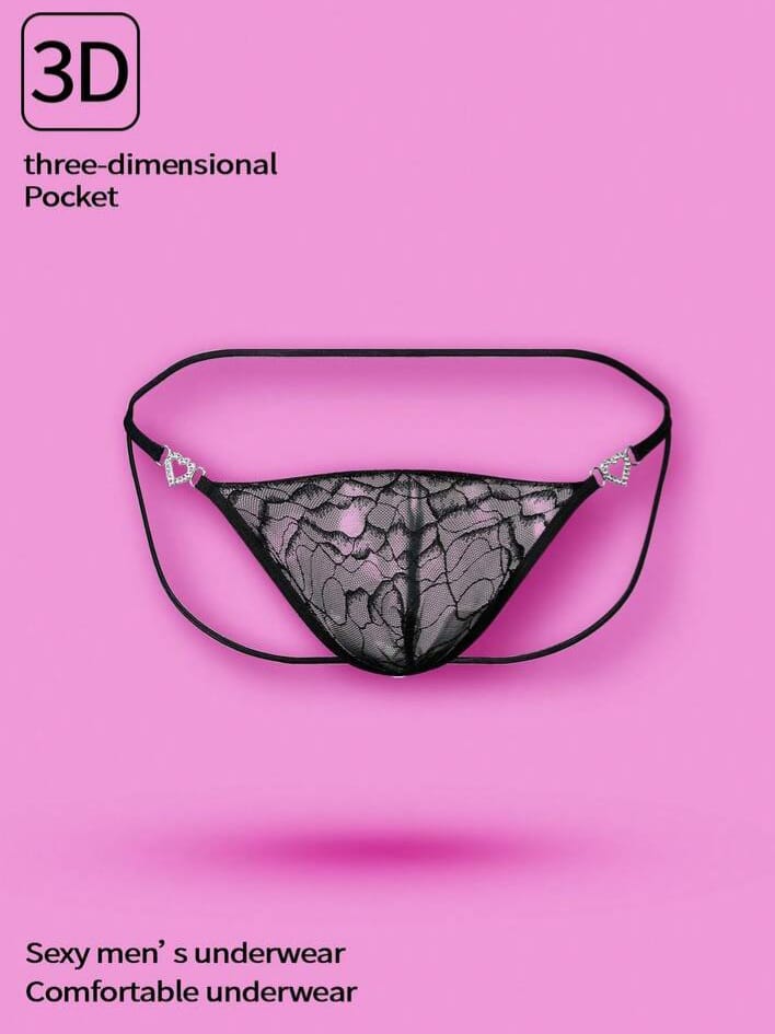 Men's Heart Rhinestone Decor Sexy Briefs Underwear